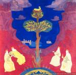 Blessed Tree (Blessed Nest Attracts Eyes). N. Roerich. Sketch. 1912. Cardboard, tempera