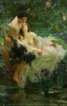 索洛蒙 焦泽夫，英国。《纳尔齐斯斯和埃霍女神》，1895年。粗麻布，油画。