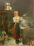 奥特托•皮利茨，德国。 《煎蛋饼》，十九世纪。木料，油画。