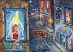 Ночная жизнь города. Анна Корецкая, 14 лет. Руководитель Ирина Шекова. Бумага, гуашь