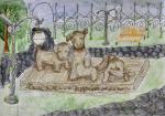 Памятник бездомным собакам. Анна Шереметьева, 12 лет. Руководитель Елена Свешникова. Бумага, акварель, масляная пастель