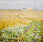 Валентин Кукуйцев. Первый хлеб целины. 1982. Картон, масло; 130×130 см