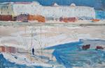 С.К. Белов (1937–1989). Набережная Омки. 1970-е. Картон, масло, гуашь