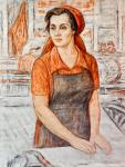 Портрет ткачихи ПХБО «Восток» М.Г. Аверьяновой. 1970. Бумага, сангина, уголь; 77×57 см
