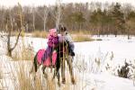 Дети катаются на пони, которая привезла Масленицу