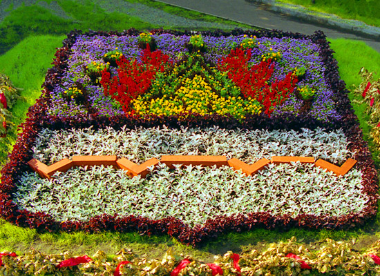 Герб города Омска, выложенный из цветов